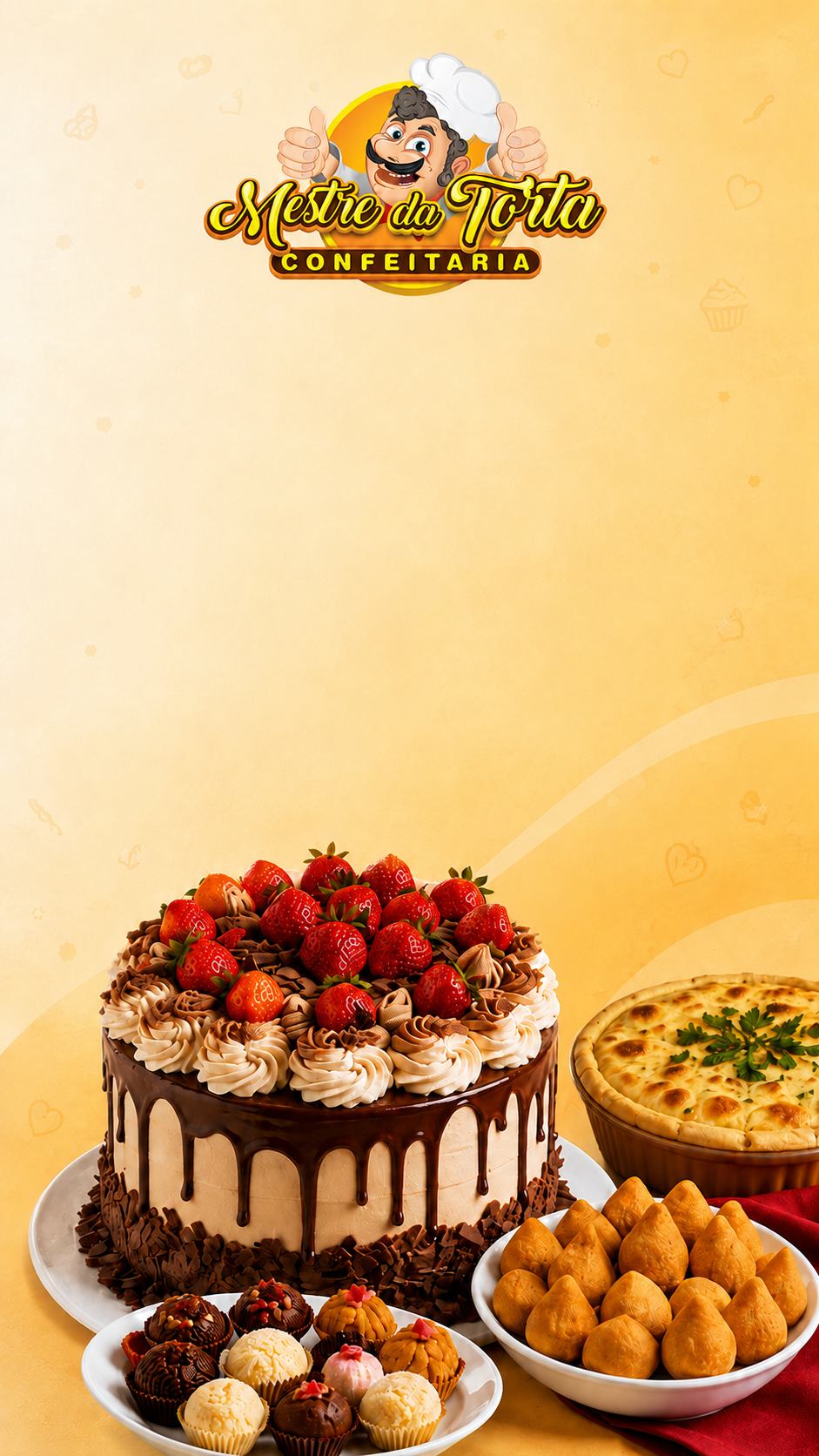 Bolo de morango, torta salgada, docinhos e salgadinhos da Mestre da Torta